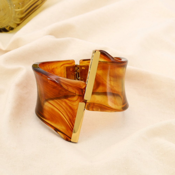 Bracelet acier résine jonc ouvrable marbré 0225596 cognac