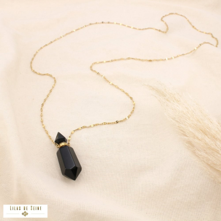 Collier sautoir flacon ouvrable acier inox pierre 0123154 noir