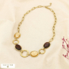 Collier acier inoxydable ovale résine marbré 0125526 marron