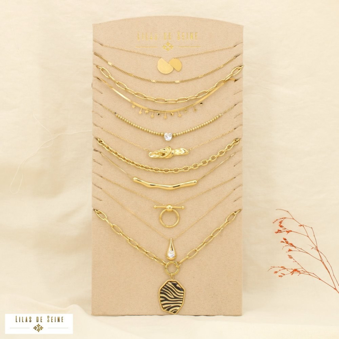 Ensemble 10 colliers acier inox doré +présentoir 0125584 doré