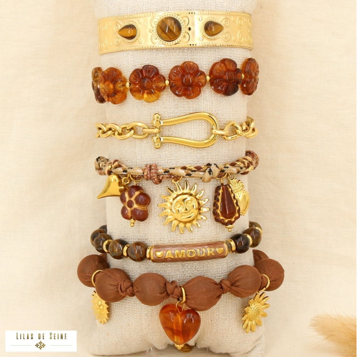 Ensemble 6 bracelets acier bohème nuance camel 0225606 cognac