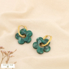 Boucles d'oreilles créoles acier inox fleur résine colorée 0325067 vert