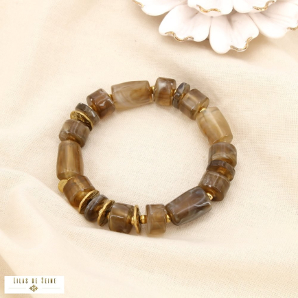 Bracelet élastique tubulaire acier résine marbré 0225609 taupe