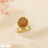 Bague acier inox ouverte cabochon résine marbré 0425525 cognac