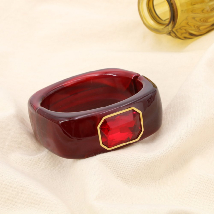 Bracelet ouvert marbré manchette acier résine strass 0225595 rouge bordeaux