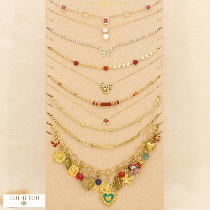 Ensemble 10 colliers acier inoxydable bohème florale 0125616 multi