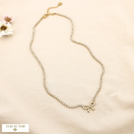Collier acier inoxydable pendentif nœud strass 0125513 doré