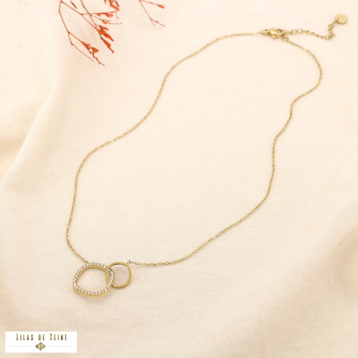 Bracelet acier inoxydable strass anneaux entrelacés 0125548 doré