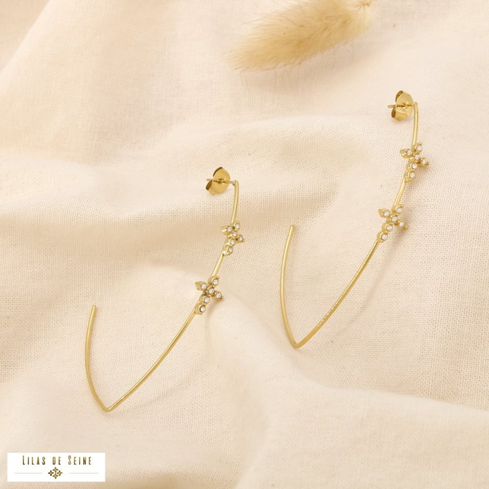 Boucles d’oreilles acier minimaliste croix strass 0325511 doré