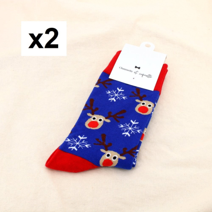 2 paires chaussettes imprimées renne flocon de neige 0625527 bleu foncé