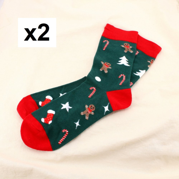 2 paires chaussettes imprimées de Noël 0625529 vert foncé