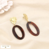 Boucles d’oreilles acier cœur résine ovale marbrée 0325617 cognac