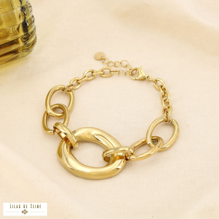 Bracelet acier inox chaîne gros anneau sculptural 0225611 doré