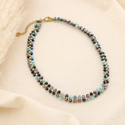 Collier choker acier inoxydable cristal facetté CCB 0125501 bleu foncé