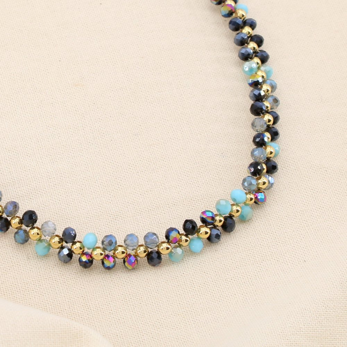 Collier choker acier inoxydable cristal facetté CCB 0125501 bleu foncé