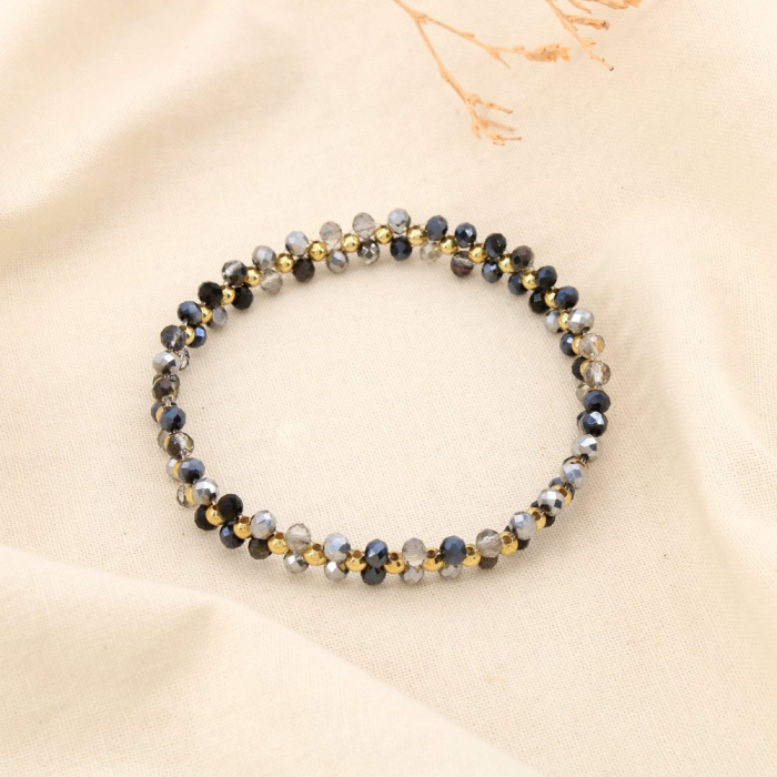 Bracelet élastique cristal facetté multicolore CCB 0225501 noir