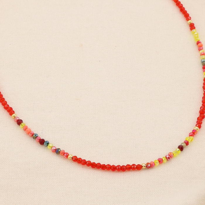 Collier acier inox cristal facetté minimaliste CCB 0125502 rouge