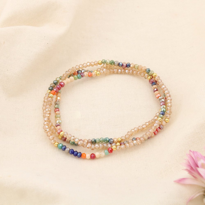 3 Bracelets élastique cristal multicolore CCB 0225502 marron