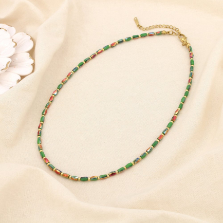 Collier acier inoxydable cristal facetté CCB 0125607 vert foncé