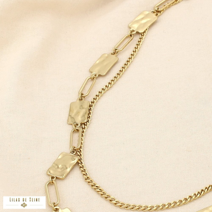 Collier double rangs chaîne acier inoxydable martelé 0125599 doré