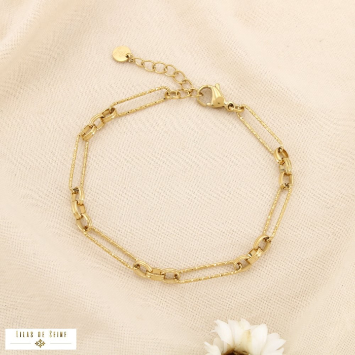 Bracelet acier inoxydable maillon large texturé 0225598 doré