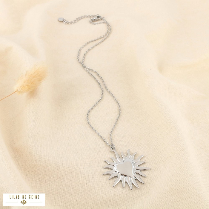 Collier acier inoxydable pendentif cœur soleil 0125660 argenté
