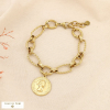 Bracelet acier inoxydable maillon ovale médaille 0225599 doré