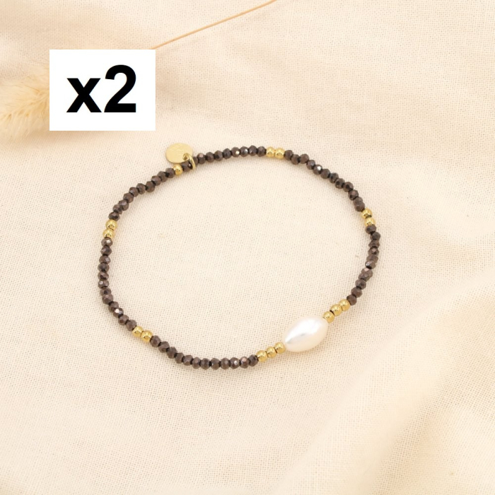 2 Bracelets fin élastique acier inox cristal perle 0225557 canon de fusil