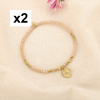 2 Bracelets fin élastique acier cristal strass cœur 0225560 naturel/beige