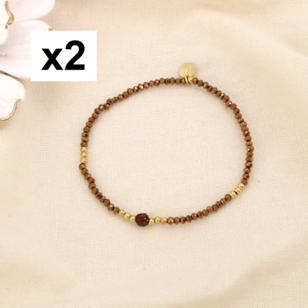 2 Bracelets fin élastique acier inox cristal strass 0225562 doré rose