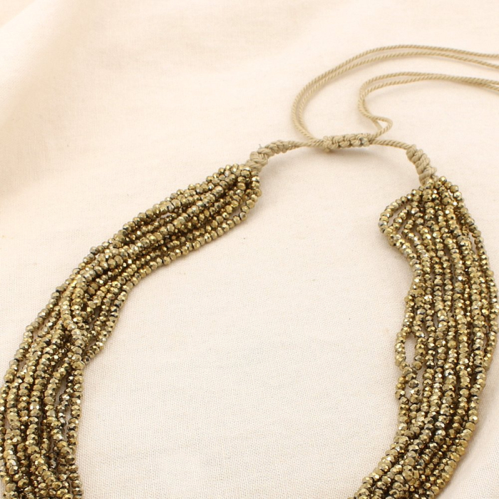 Collier multi-rangs cristal cordon coulissant 0125503 naturel/beige