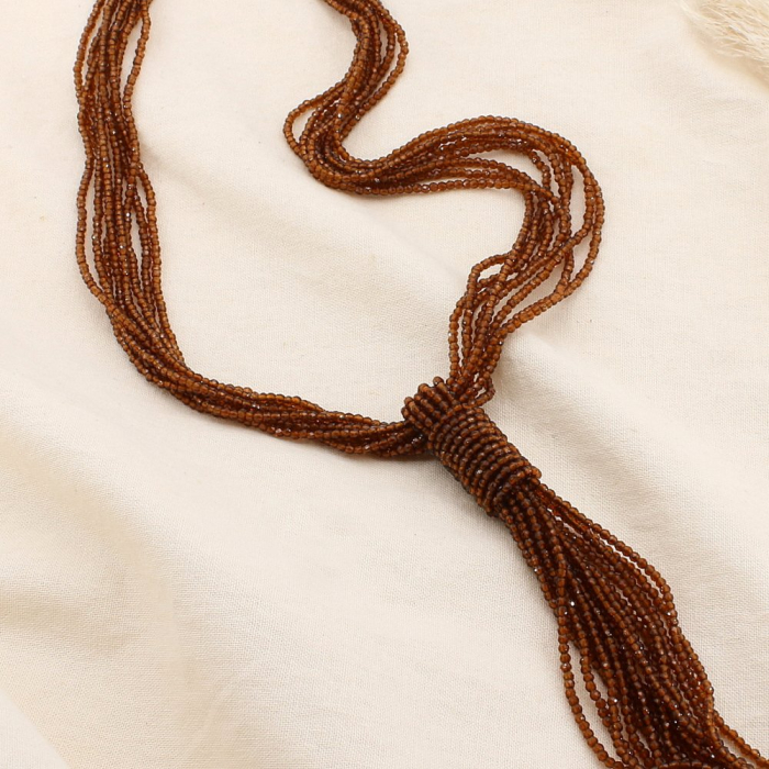 Sautoir multi-rangs acier inoxydable cristal franges 0125608 marron foncé