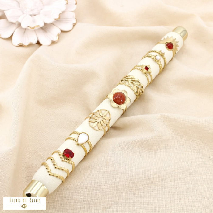 Ensemble 8 bagues acier strass pierre nuance rouge 0425547 rouge