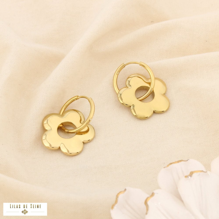 Boucles d’oreilles créoles acier inoxydable fleur 0325585 doré