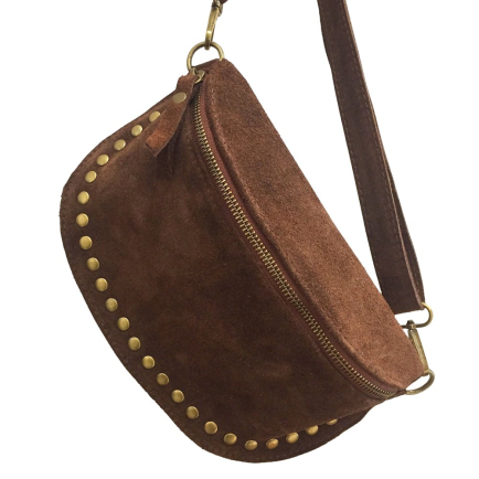 Sac banane cuir véritable daim clous 0924517 marron