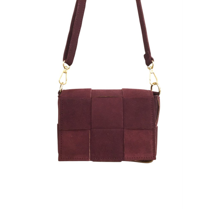 Sac pochette cuir véritable façon daim box tressé 0925028 bordeaux