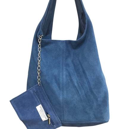 Cabas cuir véritable façon daim pochette 0925512 jean
