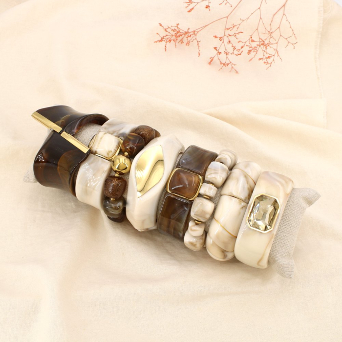 Ensemble 8 bracelets acier résine nuance taupe 0225621 taupe