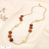 Collier sautoir acier inox fleur acrylique marbré 0125629 marron