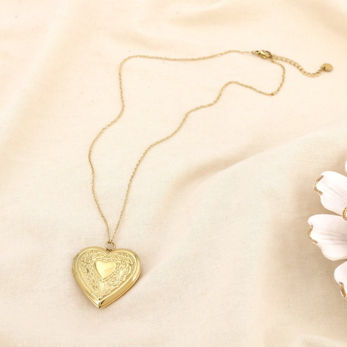 Collier acier inoxydable pendentif cœur ouvrant 0125630 doré