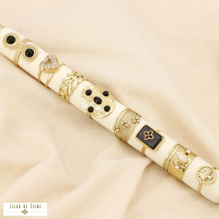 Ensemble 8 bagues acier strass pierre nuance noir 0425551 noir