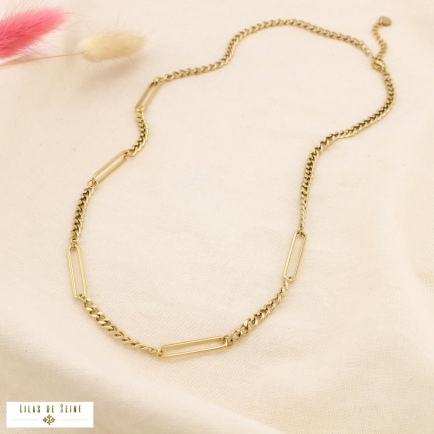 Collier acier inox maille ovale chaîne alternée 0125588 doré