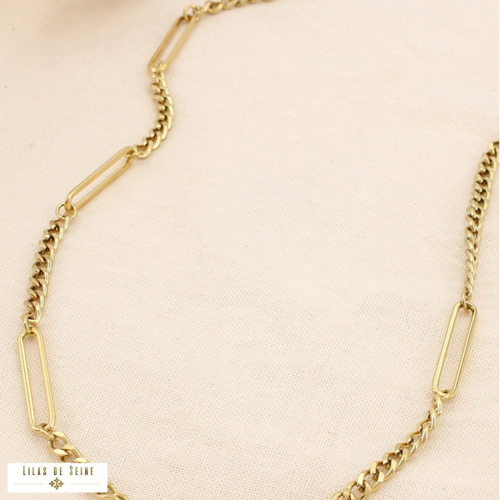 Collier acier inox maille ovale chaîne alternée 0125588 doré
