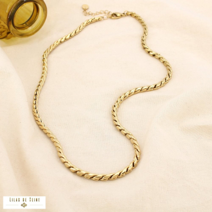 Collier acier inoxydable torsadé tube 0125589 doré