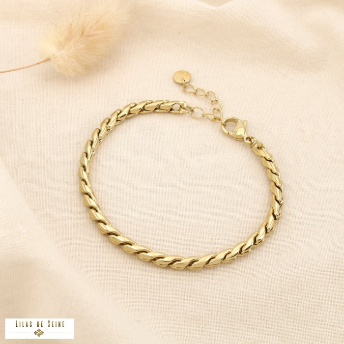 Bracelet acier inoxydable torsadé tube 0225591 doré