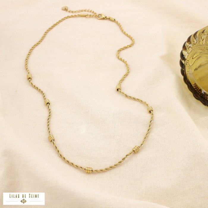 Collier acier inox torsadé rondelle cylindrique 0125590 doré