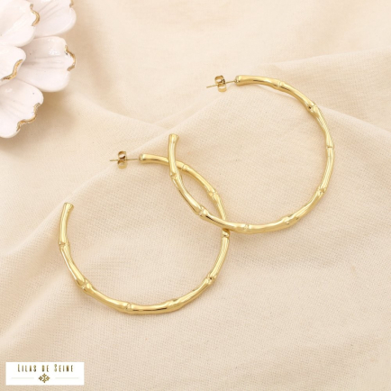 Boucles d’oreilles créoles acier effet bambou 0325588 doré