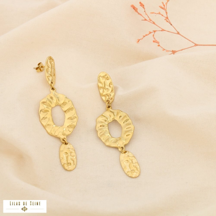 Boucles d’oreilles acier inoxydable martelé ovale 0325602 doré