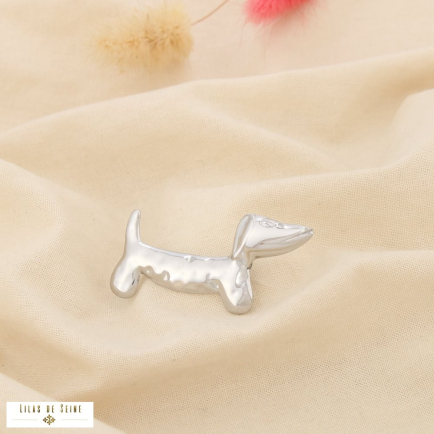 Broche épingle acier inoxydable chien teckel 0525513 argenté