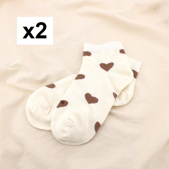 2 paires chaussettes basses socquettes coeur 0625554 naturel/beige